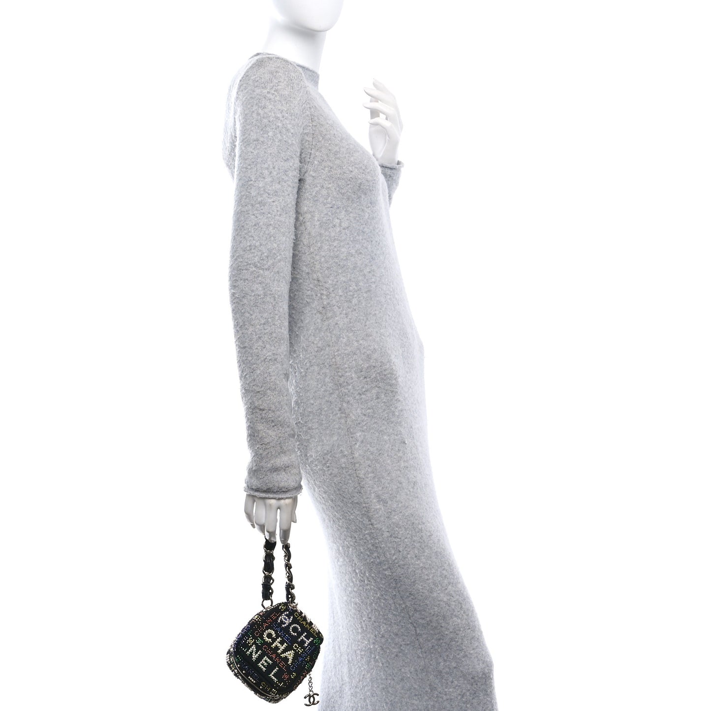Tweed Pearl Studded Vanity Wrist Case With Chain Black Multicolor