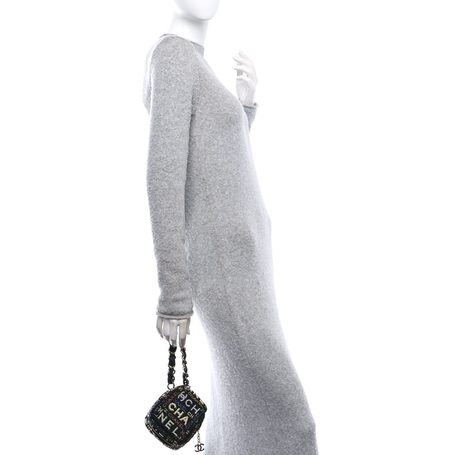 Chanel Tweed Pearl Studded Vanity Wrist Case With Chain Black Multicolor 2 of 11