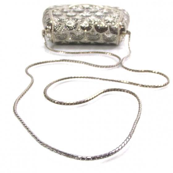 Judith Leiber Swarovski Crystal Pearl Minaudiere Clutch Silver 5 of 8