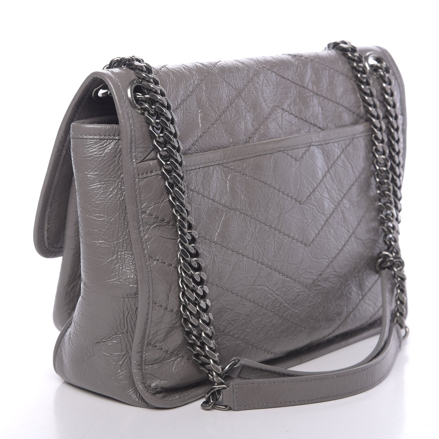 Crinkled Calfskin Matelasse Monogram Medium Niki Chain Satchel Fog