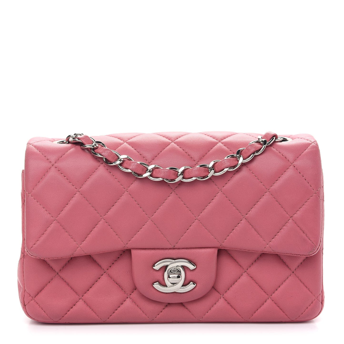 Lambskin Quilted Mini Rectangular Flap Pink