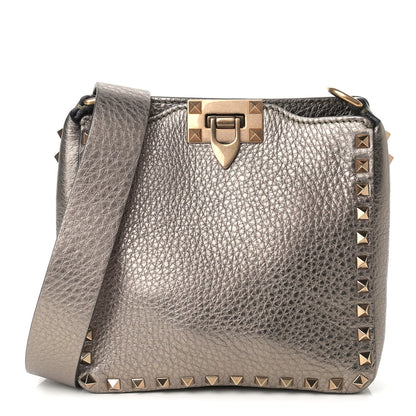 Valentino Garavani Metallic Pebbled Calfskin Mini Rockstud Flip-Lock Messenger Bag Sasso 1 of 8
