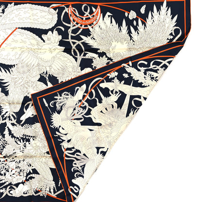 Hermes Silk Twill La Sacre Des Saisons Scarf 90 Bleu Black Creme Potiron 2 of 3