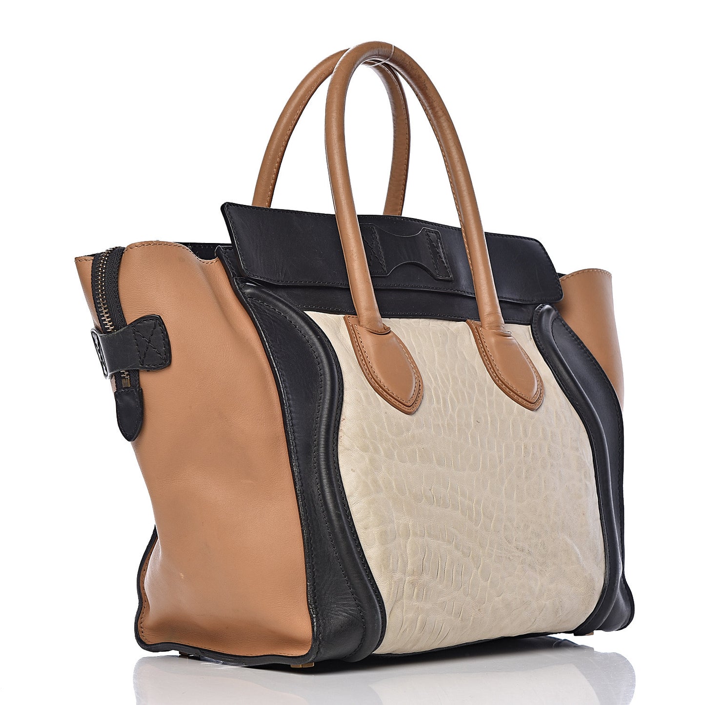 Smooth Calfskin Shrunken Lambskin Mini Tri-Color Luggage White