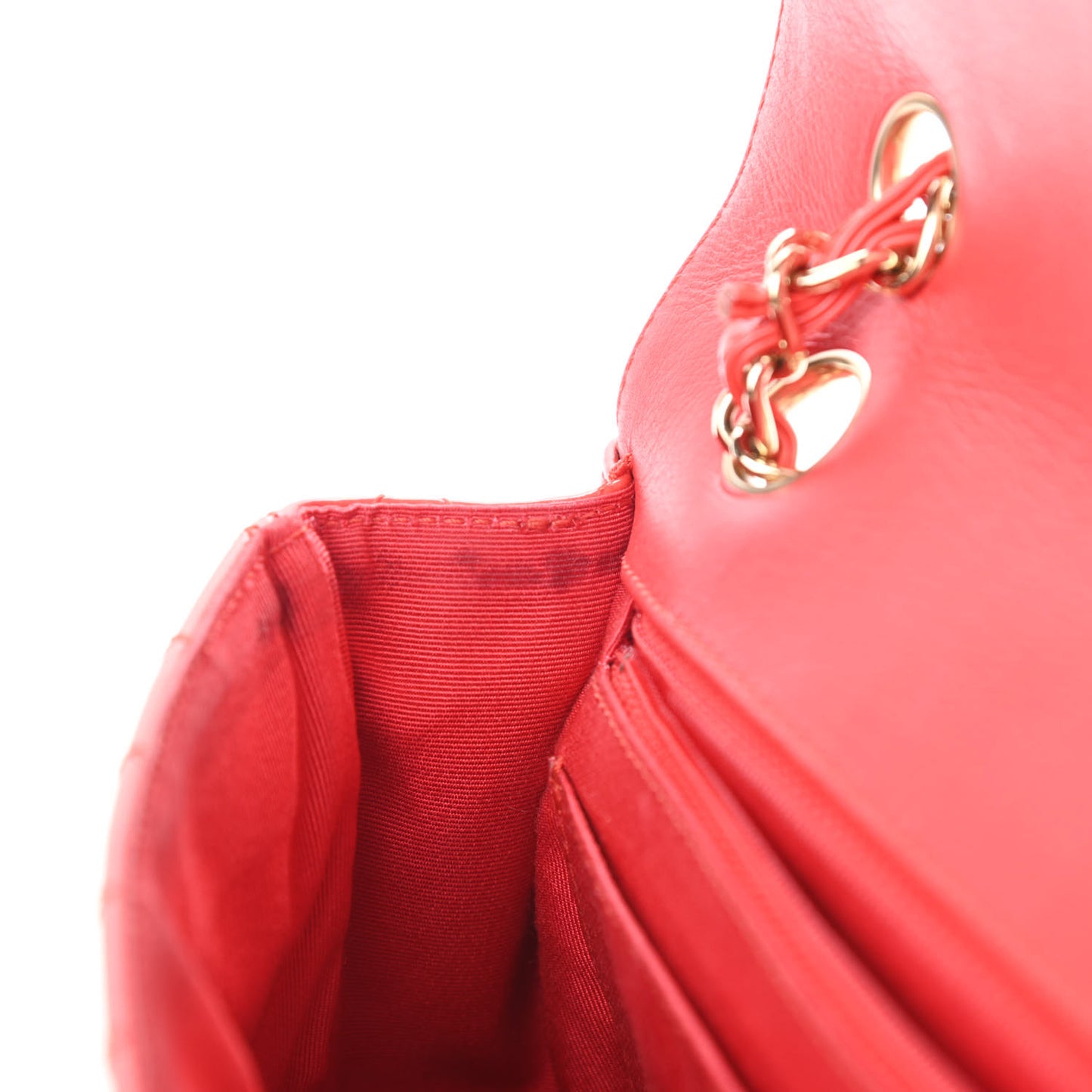Patent Calfskin Quilted Valentine Charms Medium Single Flap Red
