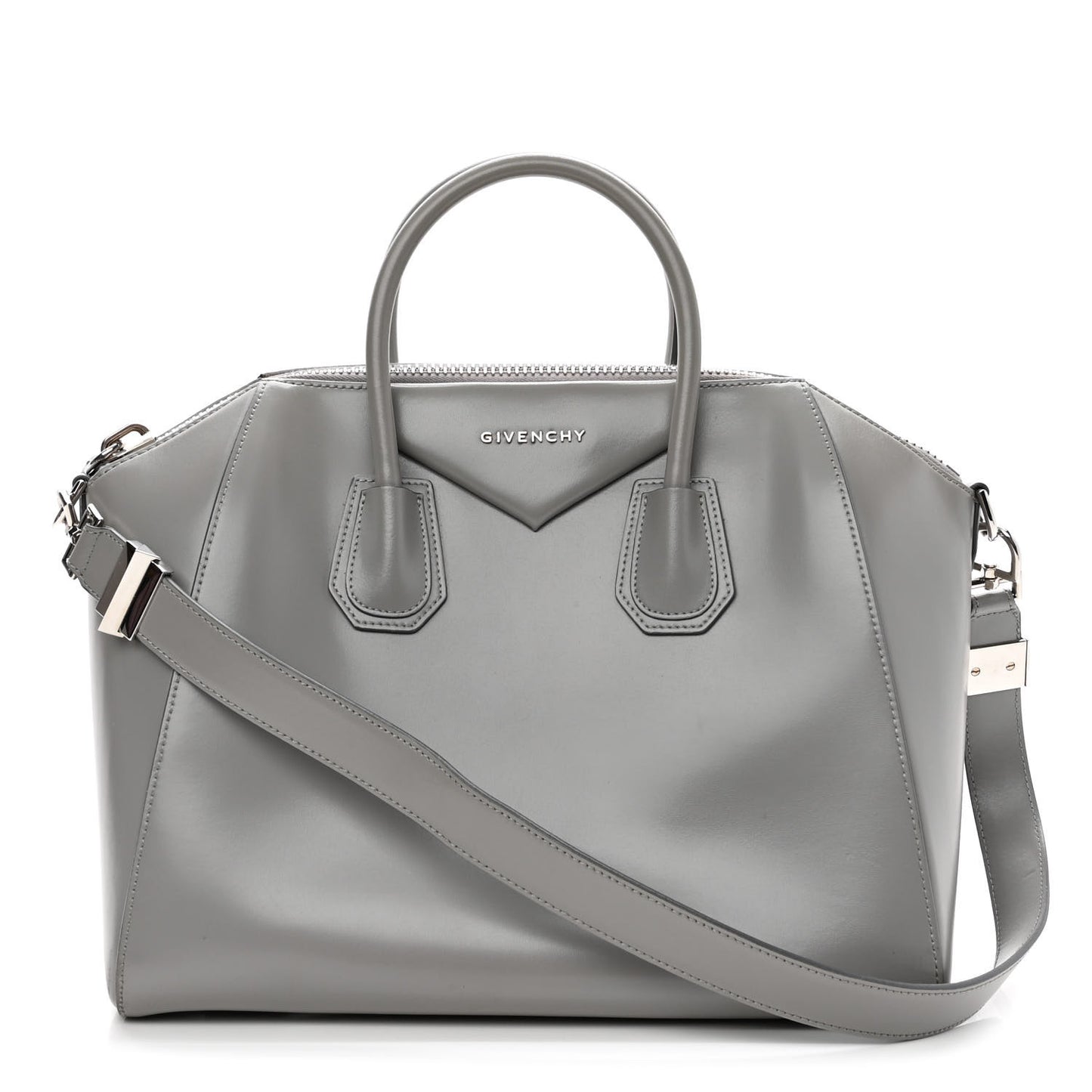 Shiny Lord Calfskin Small Antigona Pearl Grey