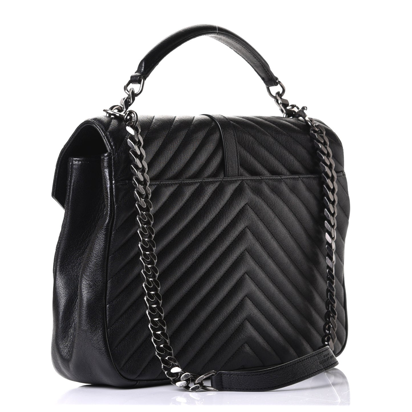 Sheepskin Matelasse Chevron Monogram Large College Satchel Black