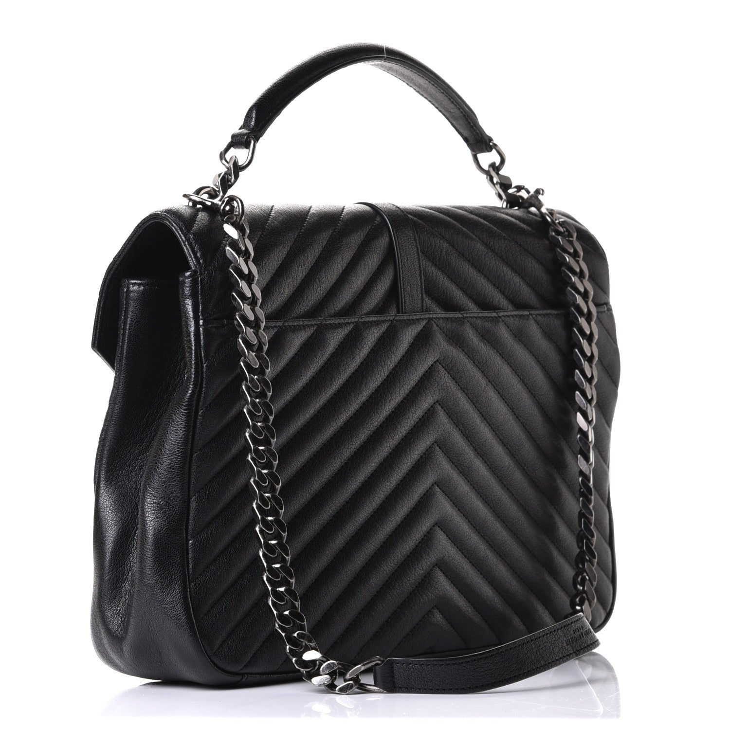 Saint Laurent Sheepskin Matelasse Chevron Monogram Large College Satchel Black 2 of 7
