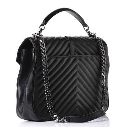 Saint Laurent Sheepskin Matelasse Chevron Monogram Large College Satchel Black 2 of 7