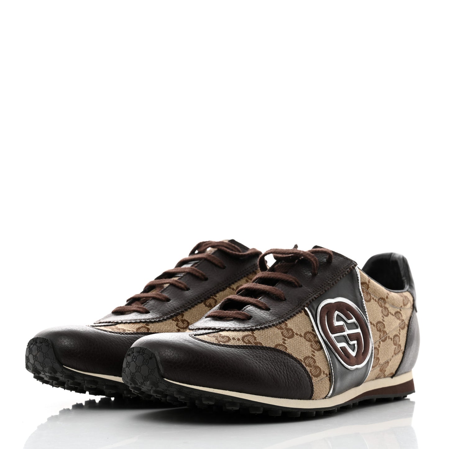 GG Monogram Calfskin Mens Interlocking G Sneakers 9 Dark Brown
