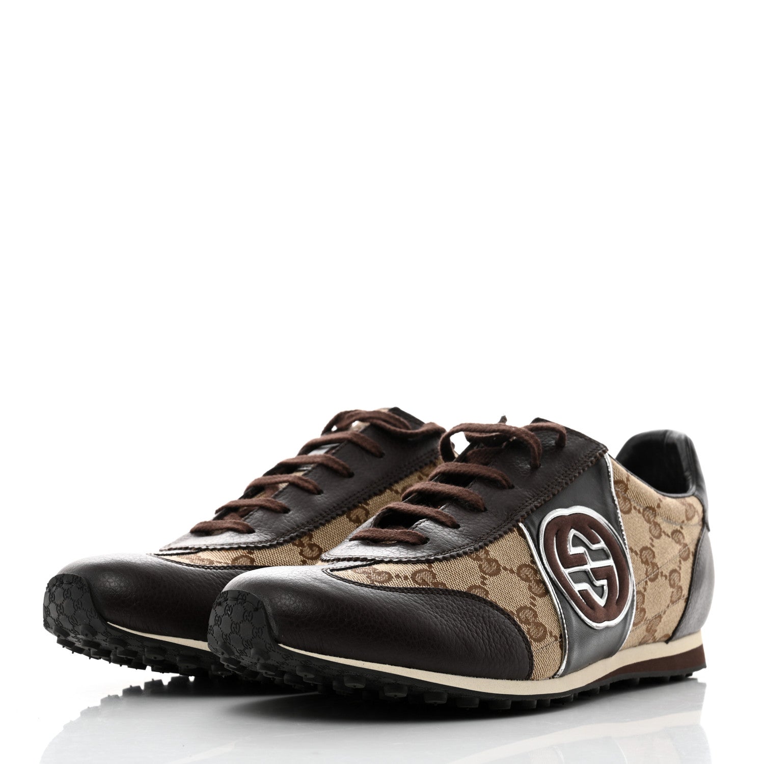Gucci GG Monogram Calfskin Mens Interlocking G Sneakers 9 Dark Brown 3 of 9
