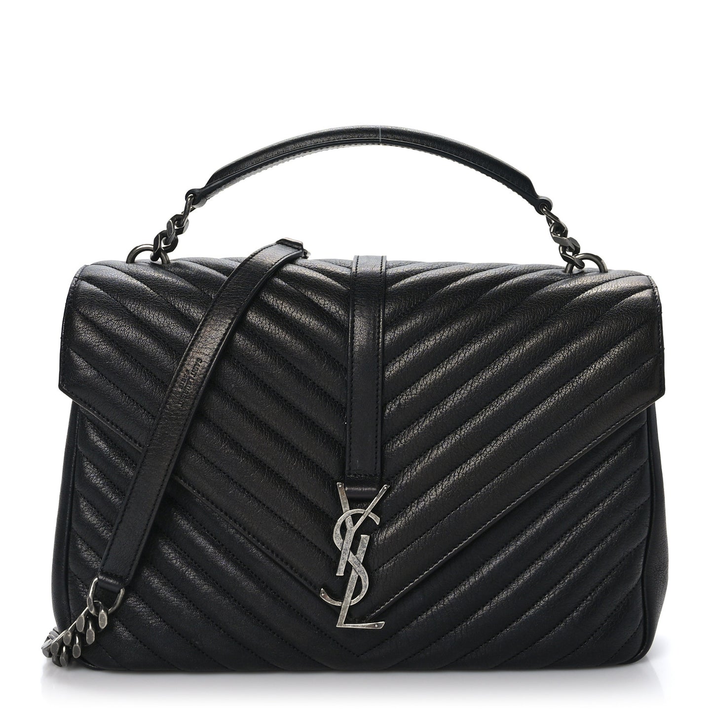 Sheepskin Matelasse Chevron Monogram Large College Satchel Black