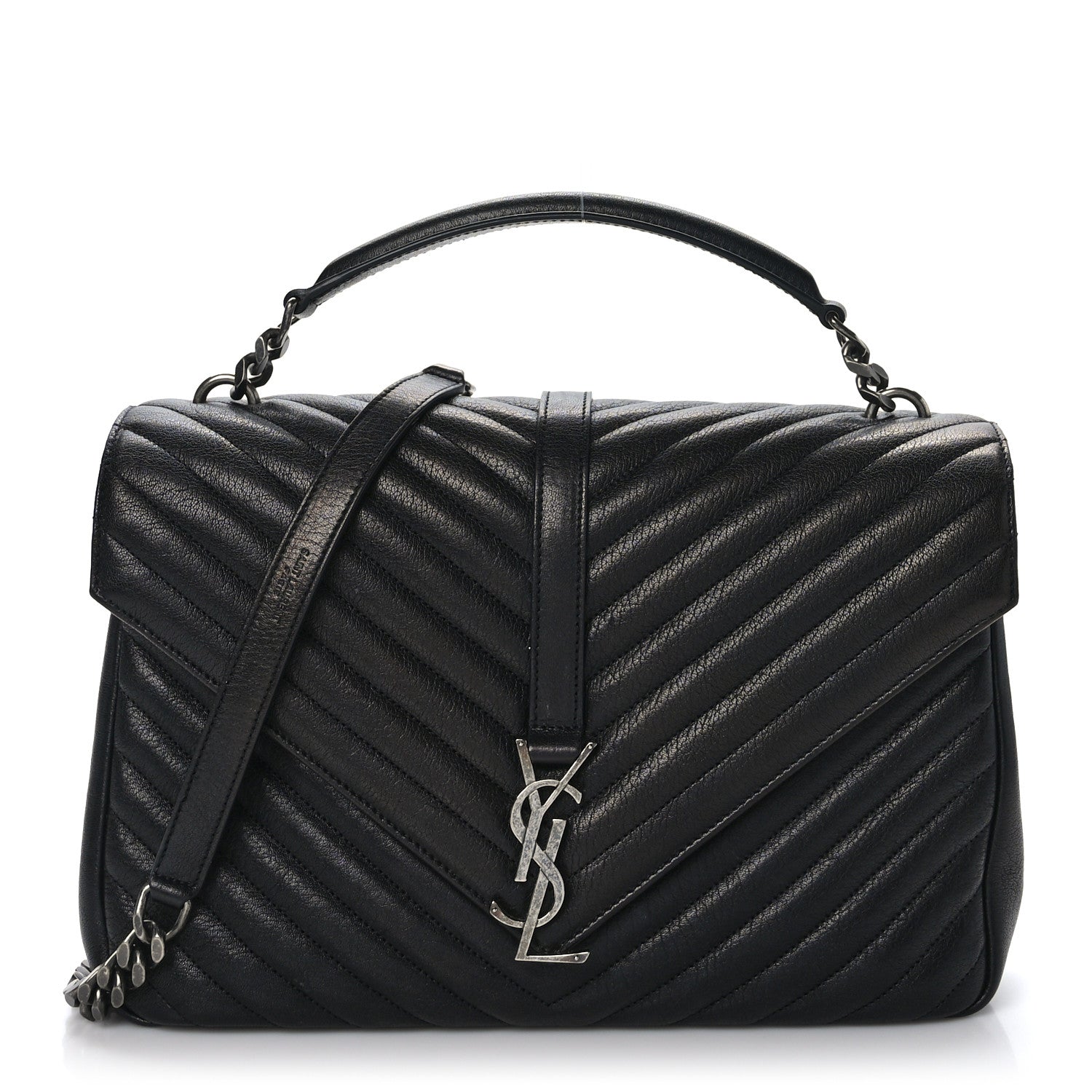 Saint Laurent Sheepskin Matelasse Chevron Monogram Large College Satchel Black 1 of 10
