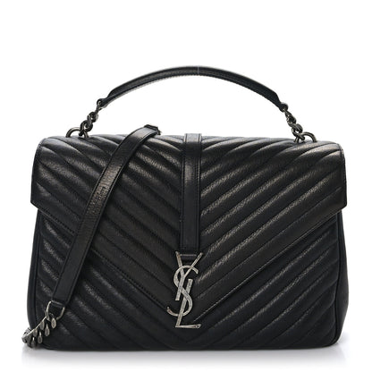 Saint Laurent Sheepskin Matelasse Chevron Monogram Large College Satchel Black 1 of 10