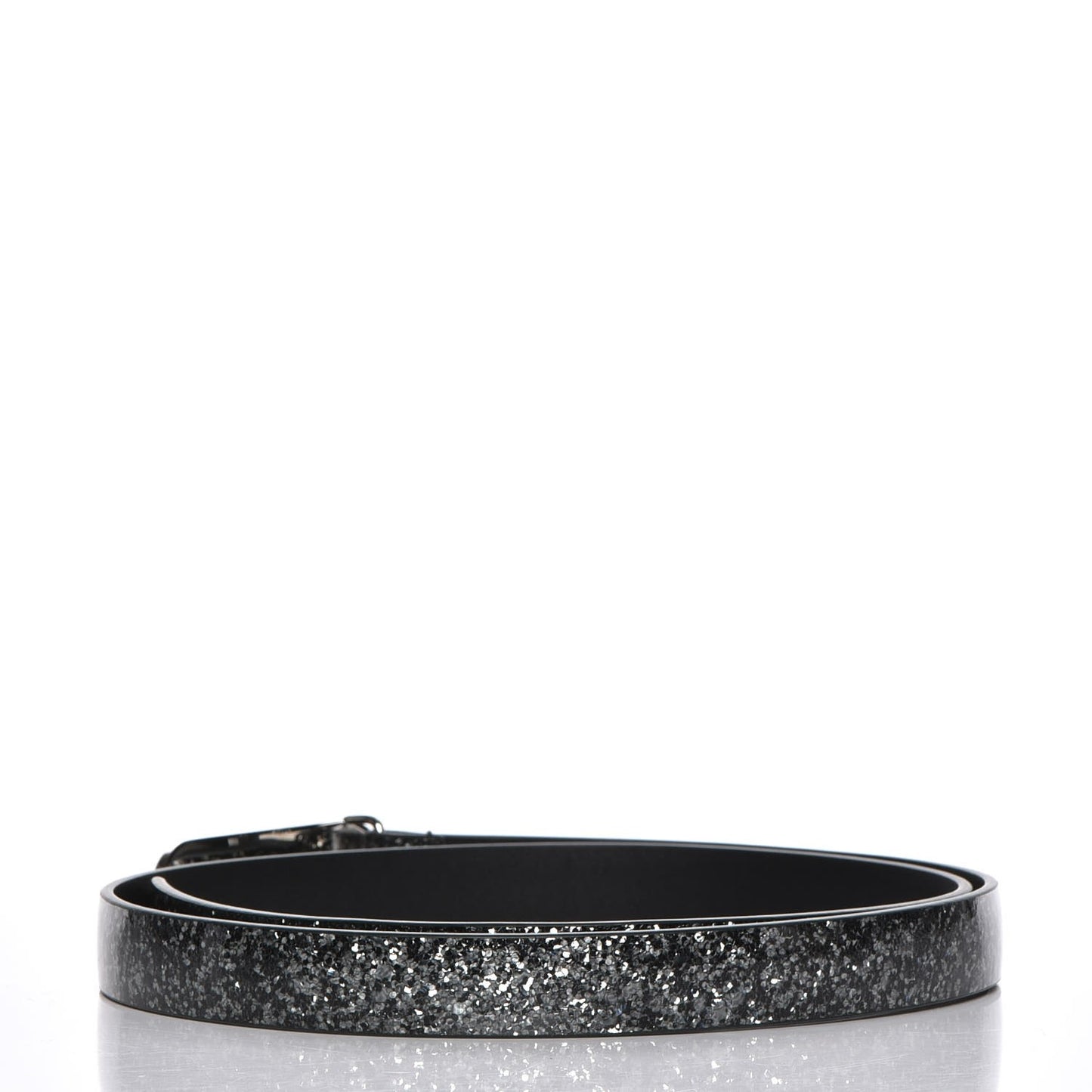 Glitter Calfskin CC Logo Skinny Belt 80 32 Silver