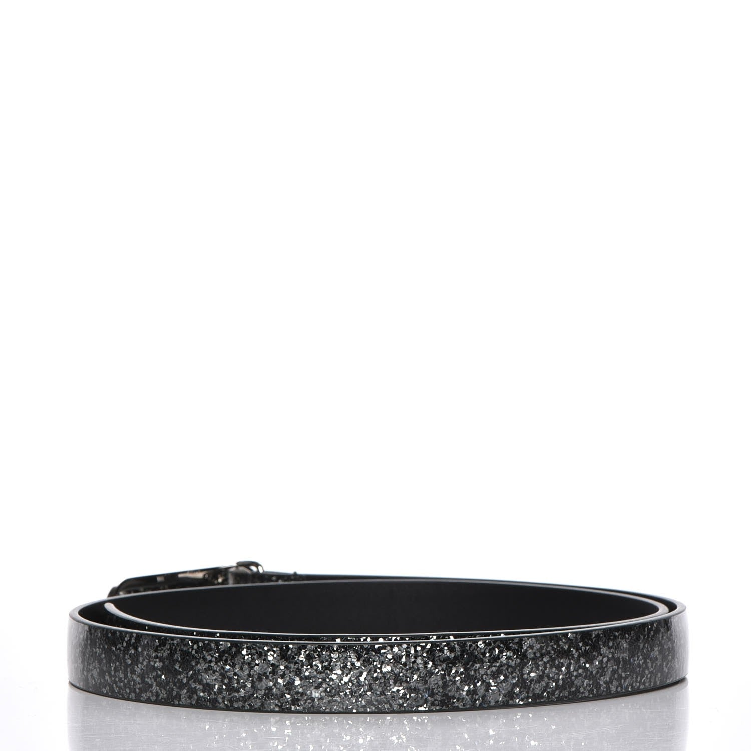 Chanel Glitter Calfskin CC Logo Skinny Belt 80 32 Silver 3 of 8