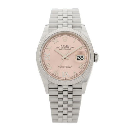 Rolex Stainless Steel 18K White Gold Diamond 36mm Oyster Perpetual Datejust Watch Pink 126234 1 of 5