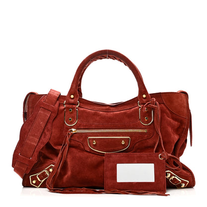Balenciaga Baby Daim Suede Gold Metallic Edge Hardware City Bois De Rose Fonce 3 of 11