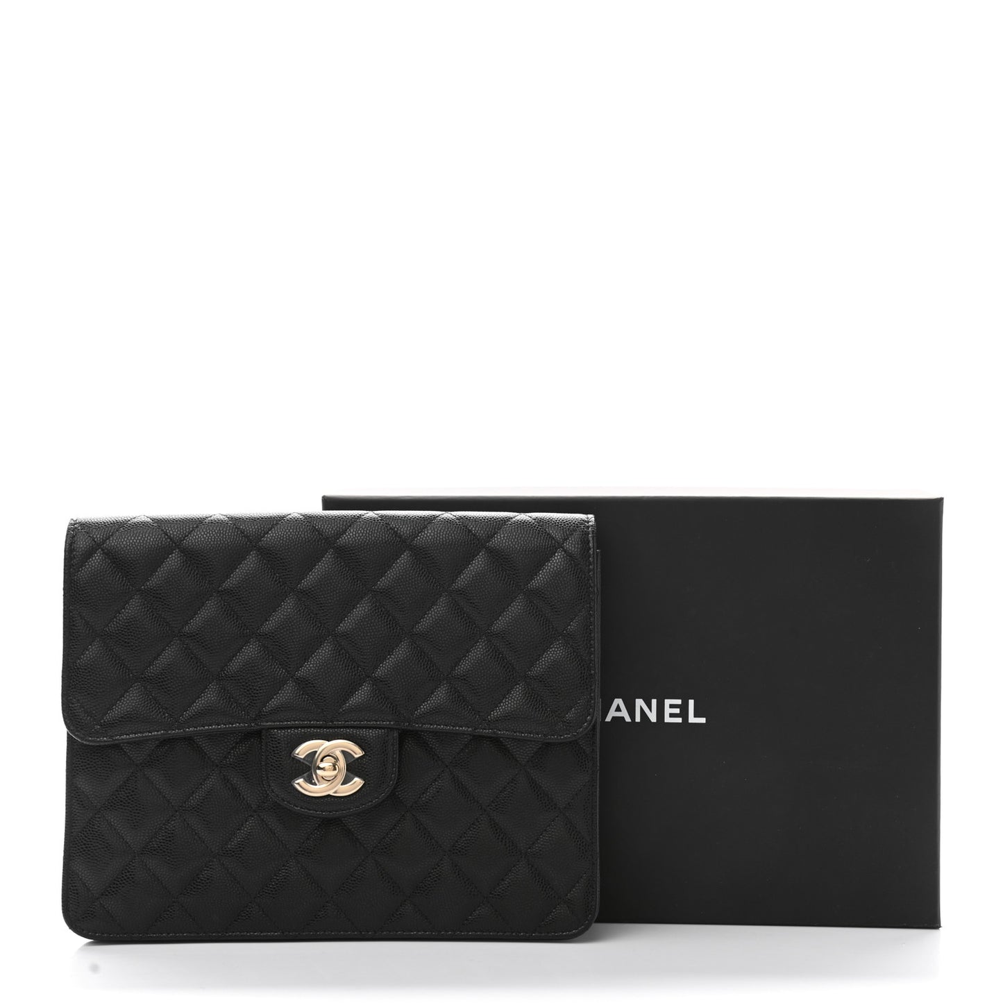 Caviar Quilted Square Flap Clutch Black