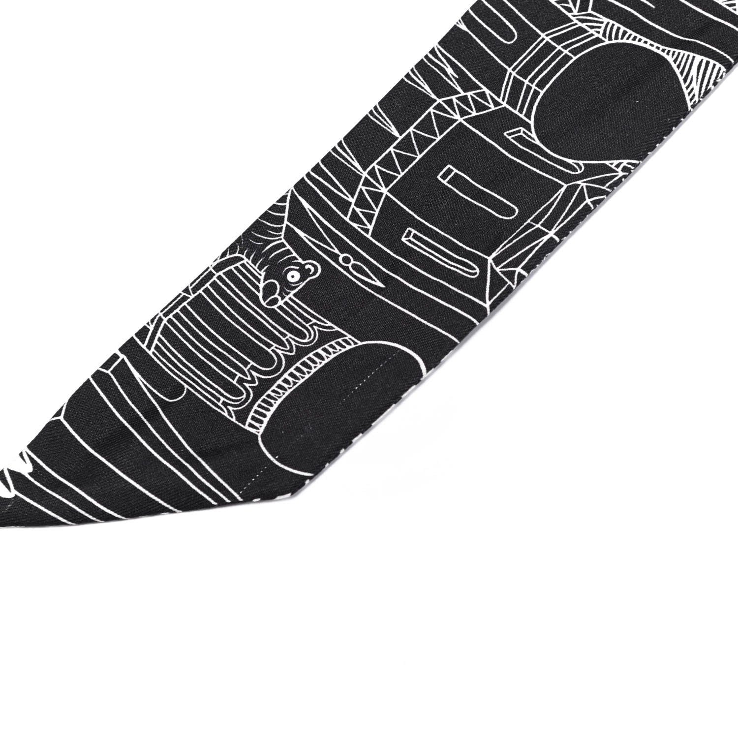 Hermes Silk Animapolis Twilly Black White 5 of 6