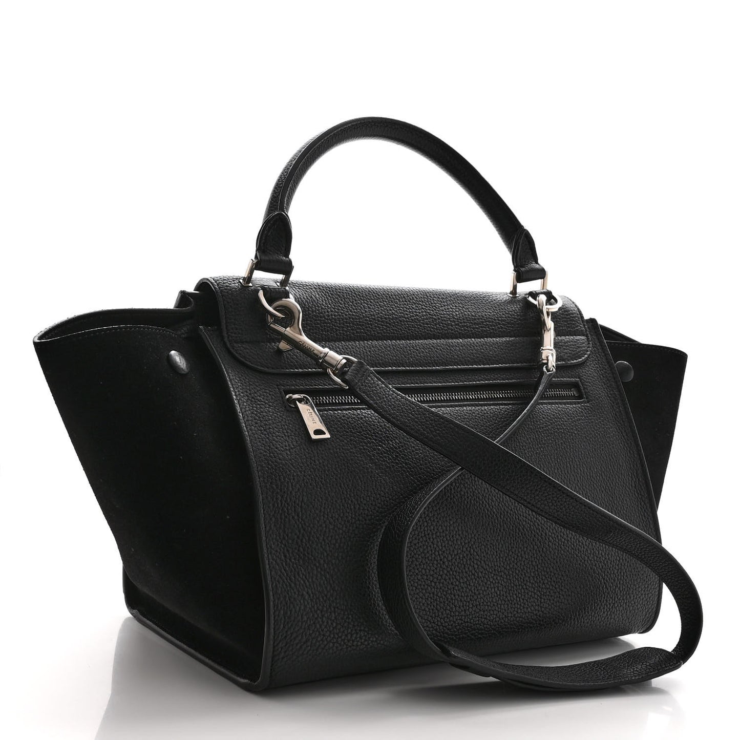 Drummed Calfskin Suede Small Trapeze Black
