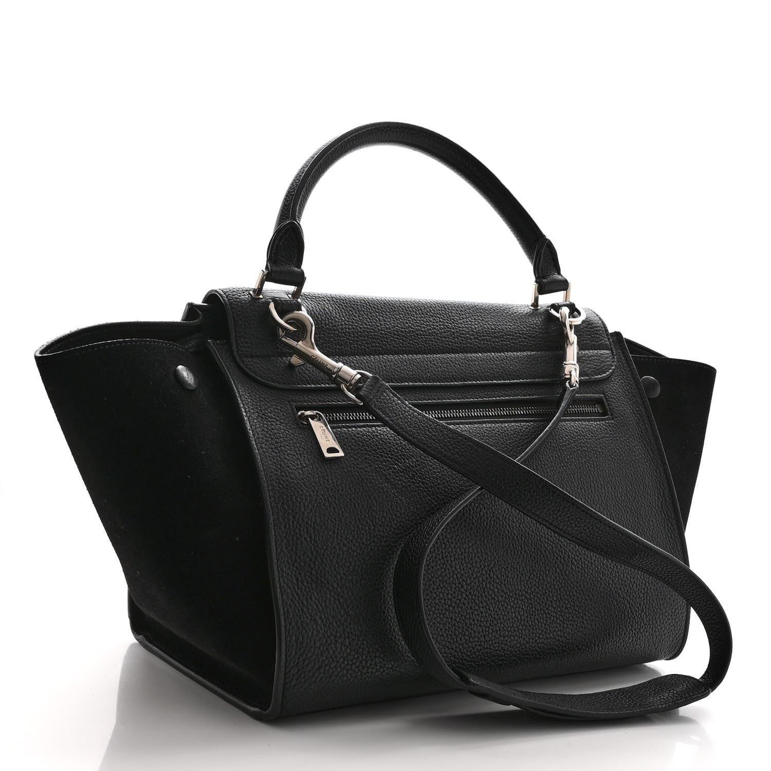 Celine Drummed Calfskin Suede Small Trapeze Black 3 of 10