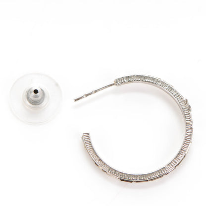 Chanel Baguette Crystal CC Hoop Earrings Silver 3 of 6