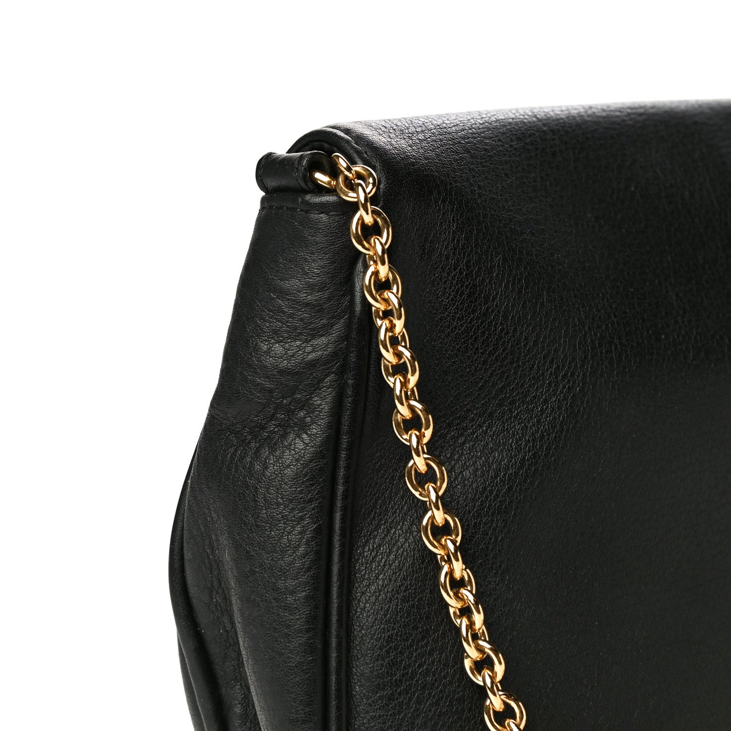 Vitello Flamingo Enamel Fendista Pouchette Crossbody Black