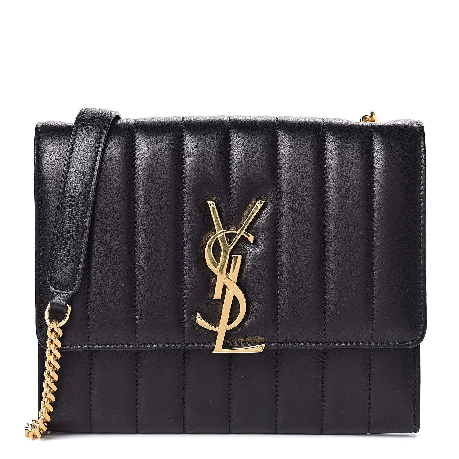 Saint Laurent Lambskin Matelasse Monogram Vicky Chain Wallet Black 1 of 10
