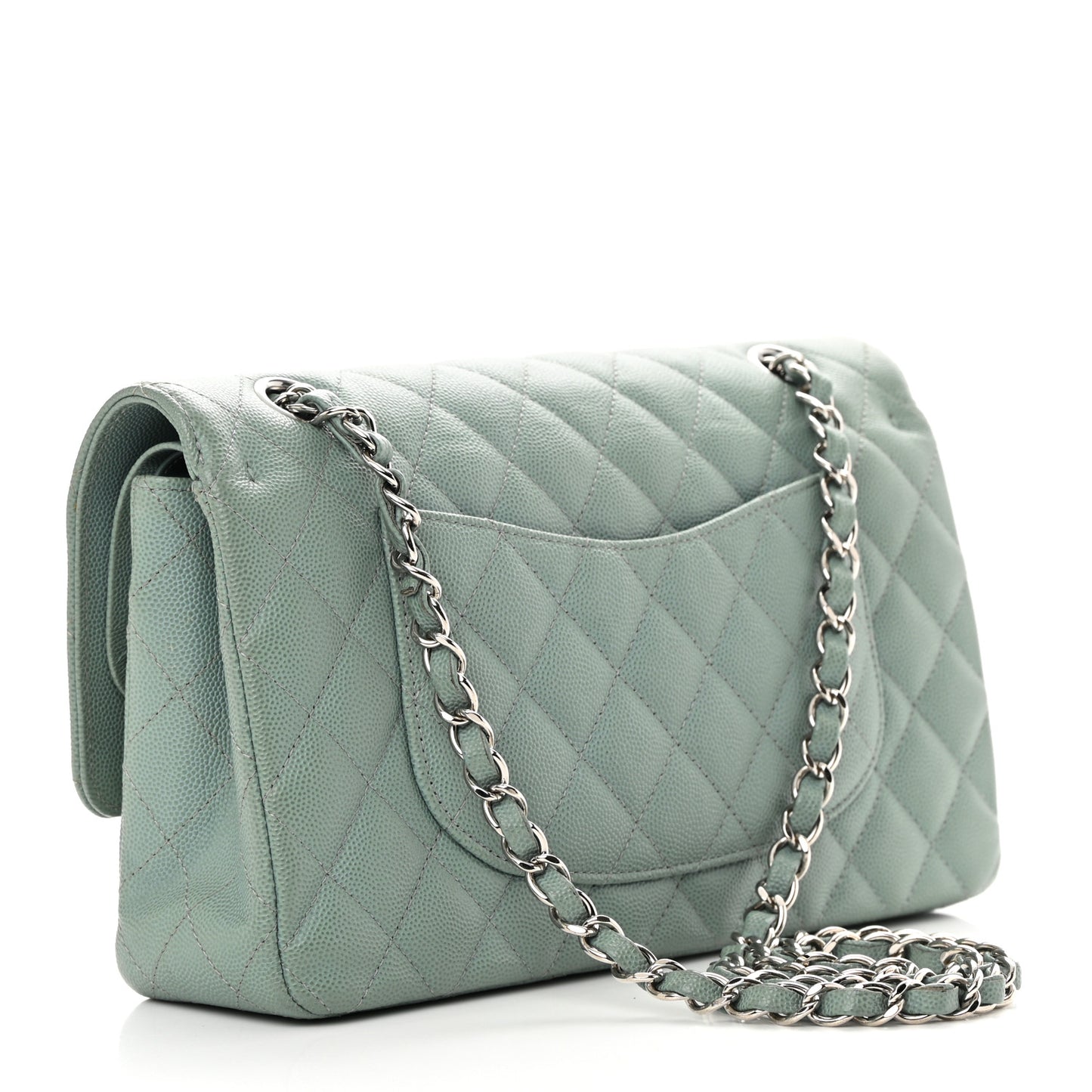 Caviar Quilted Medium Double Flap Light Blue