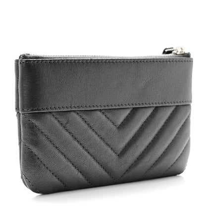 Chanel Metallic Sheepskin Chevron Quilted Small Vintage Mademoiselle Cosmetic Case Dark Grey 3 of 8