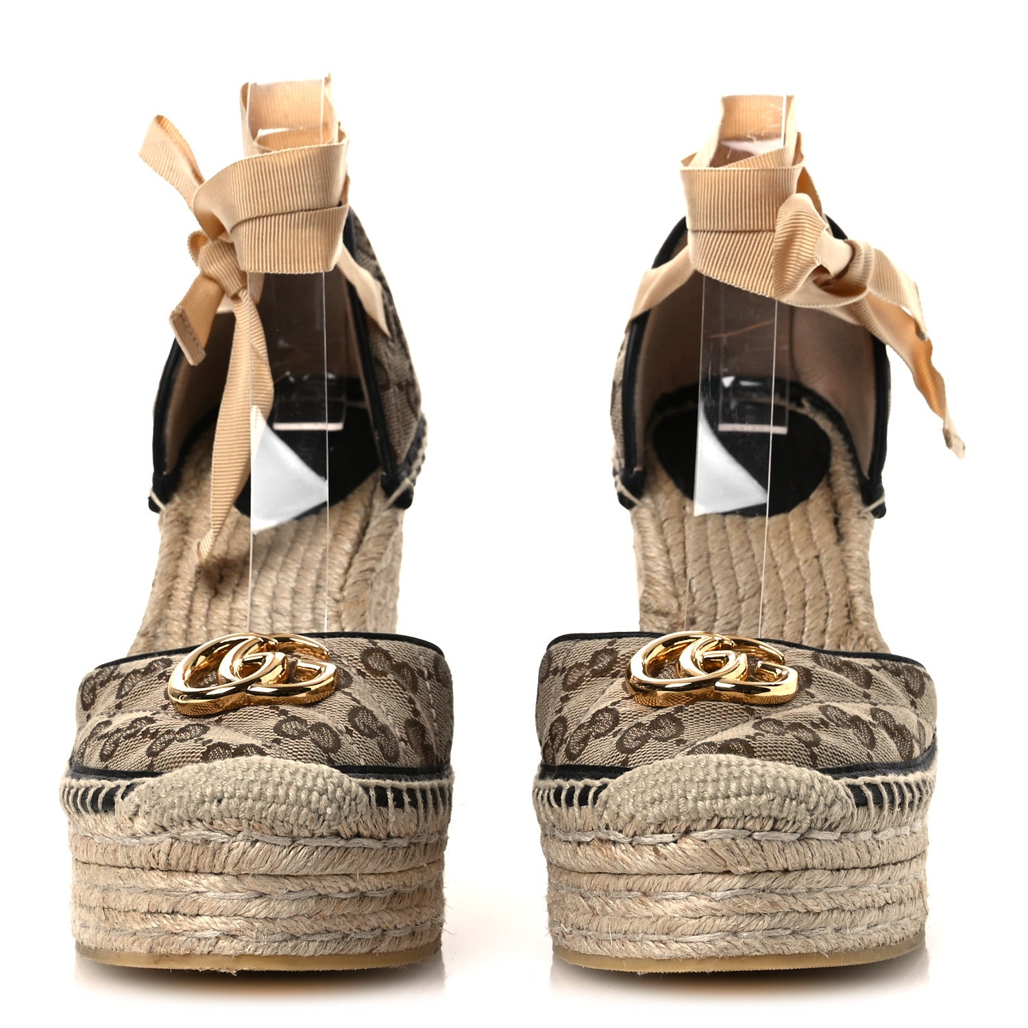 Gucci Monogram Matelasse GG Marmont Ankle Wrap Platform 35/120mm Espadrille Wedges 39 Beige Ebony Black Sand Storm 5 of 26