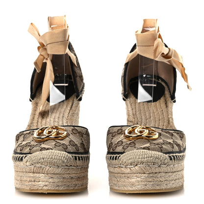 Gucci Monogram Matelasse GG Marmont Ankle Wrap Platform 35/120mm Espadrille Wedges 39 Beige Ebony Black Sand Storm 5 of 26