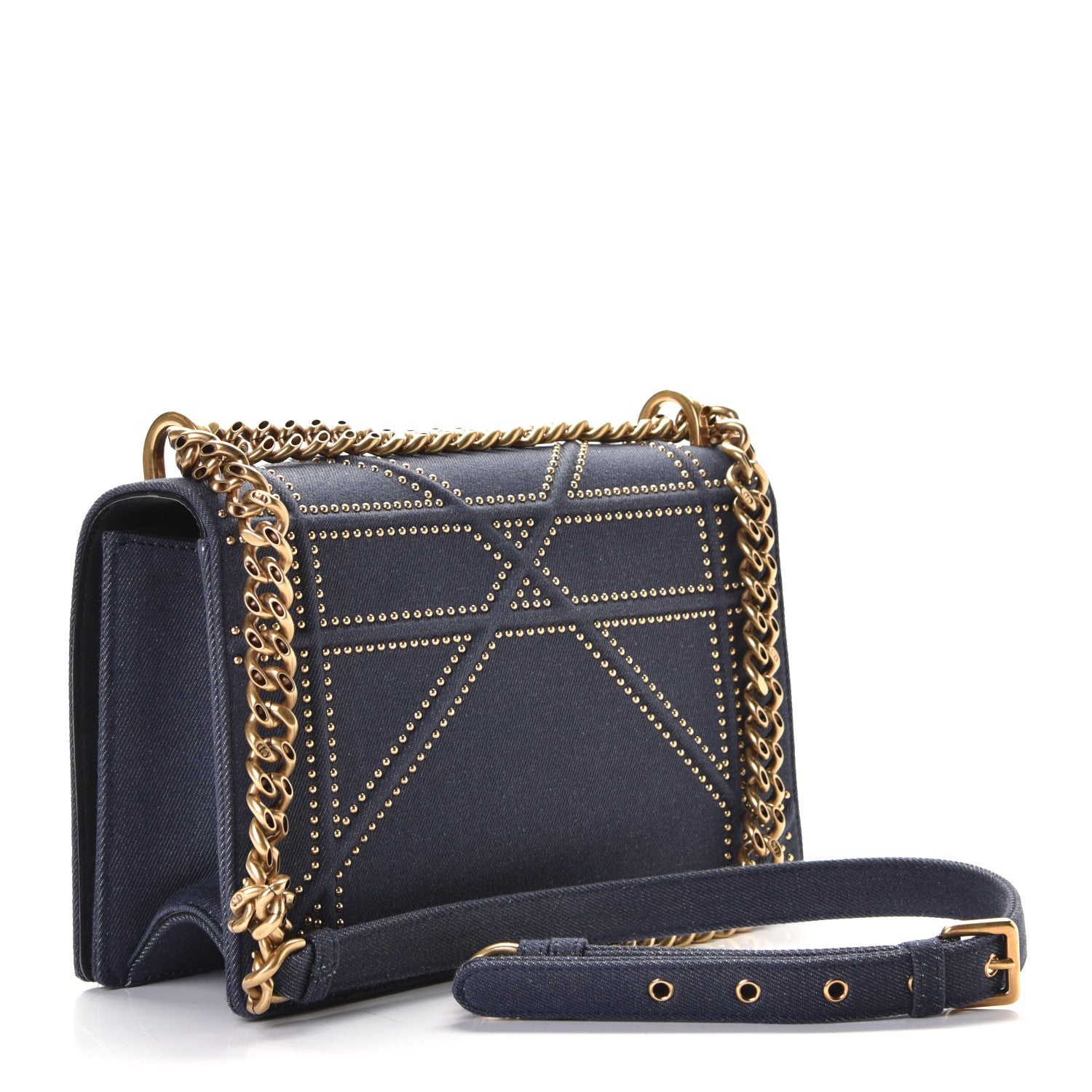 Christian Dior Denim Studded Medium Diorama Flap Bag Blue 3 of 6