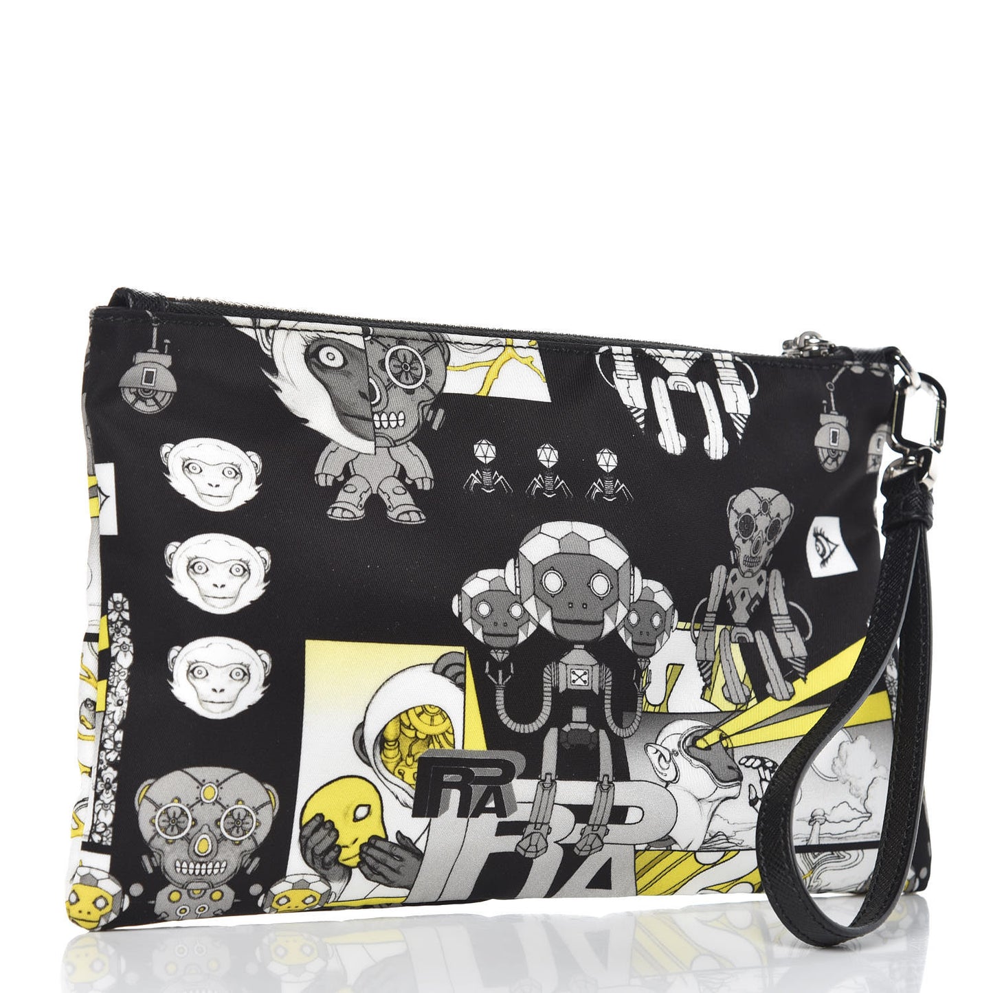 X JAMES JEAN Tessuto Nylon Robot Monkey Wristlet Pouch Black