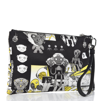 Prada X JAMES JEAN Tessuto Nylon Robot Monkey Wristlet Pouch Black 3 of 8