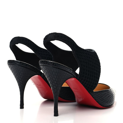 Christian Louboutin Calfskin Mesh Snakeskin Embossed Georgette 85 Sandals 39.5 Black 4 of 8
