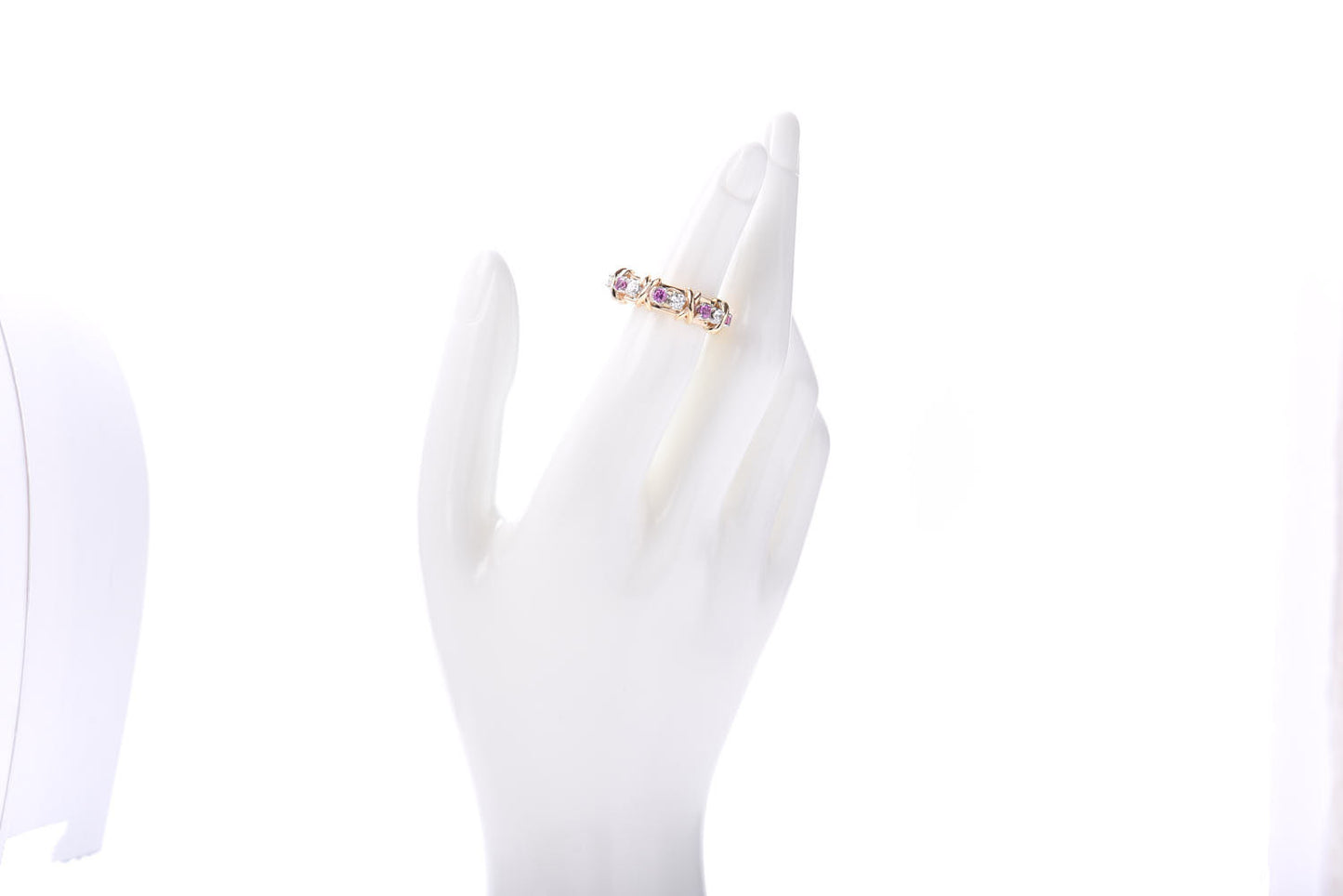 18K Yellow Gold Platinum Diamond Pink Sapphire Schlumberger Sixteen Stone Ring 56 7.5