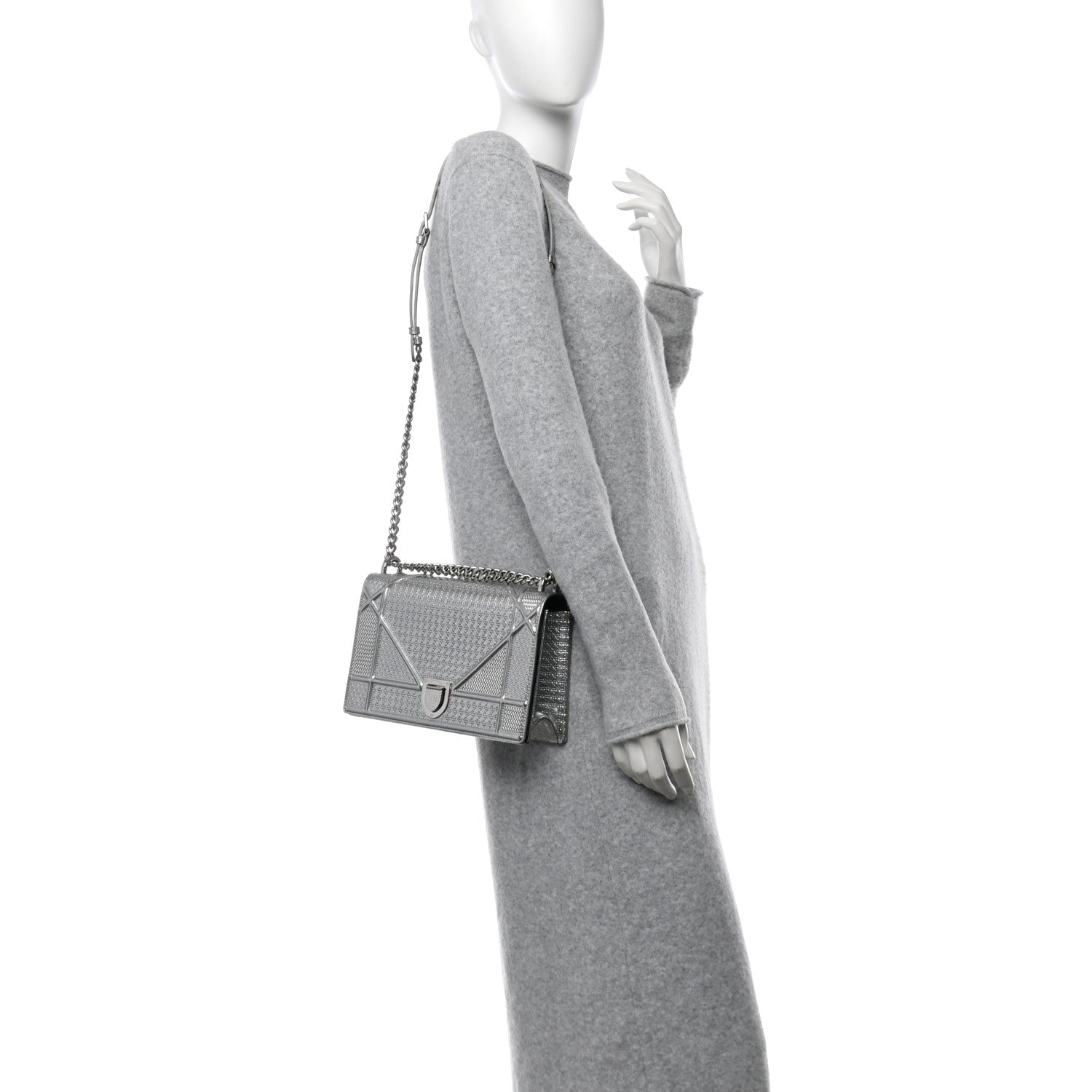 Christian Dior Metallic Patent Micro-Cannage Medium Diorama Flap Bag Silver 3 of 13