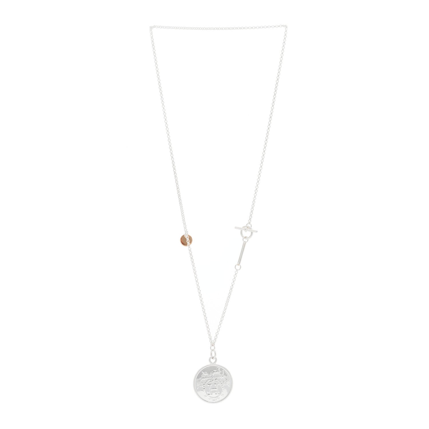 Hermes Sterling Silver 18K Rose Gold MM Ex-Libris Long Pendant Necklace 2 of 6