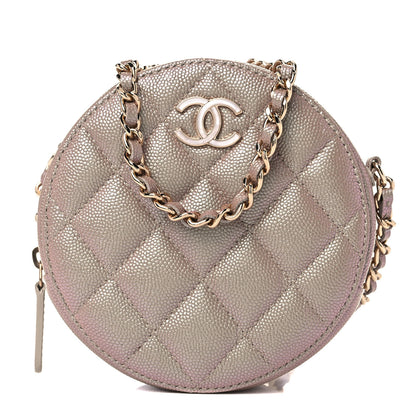 Chanel Iridescent Caviar Quilted Round Clutch With Chain Beige 1 of 9