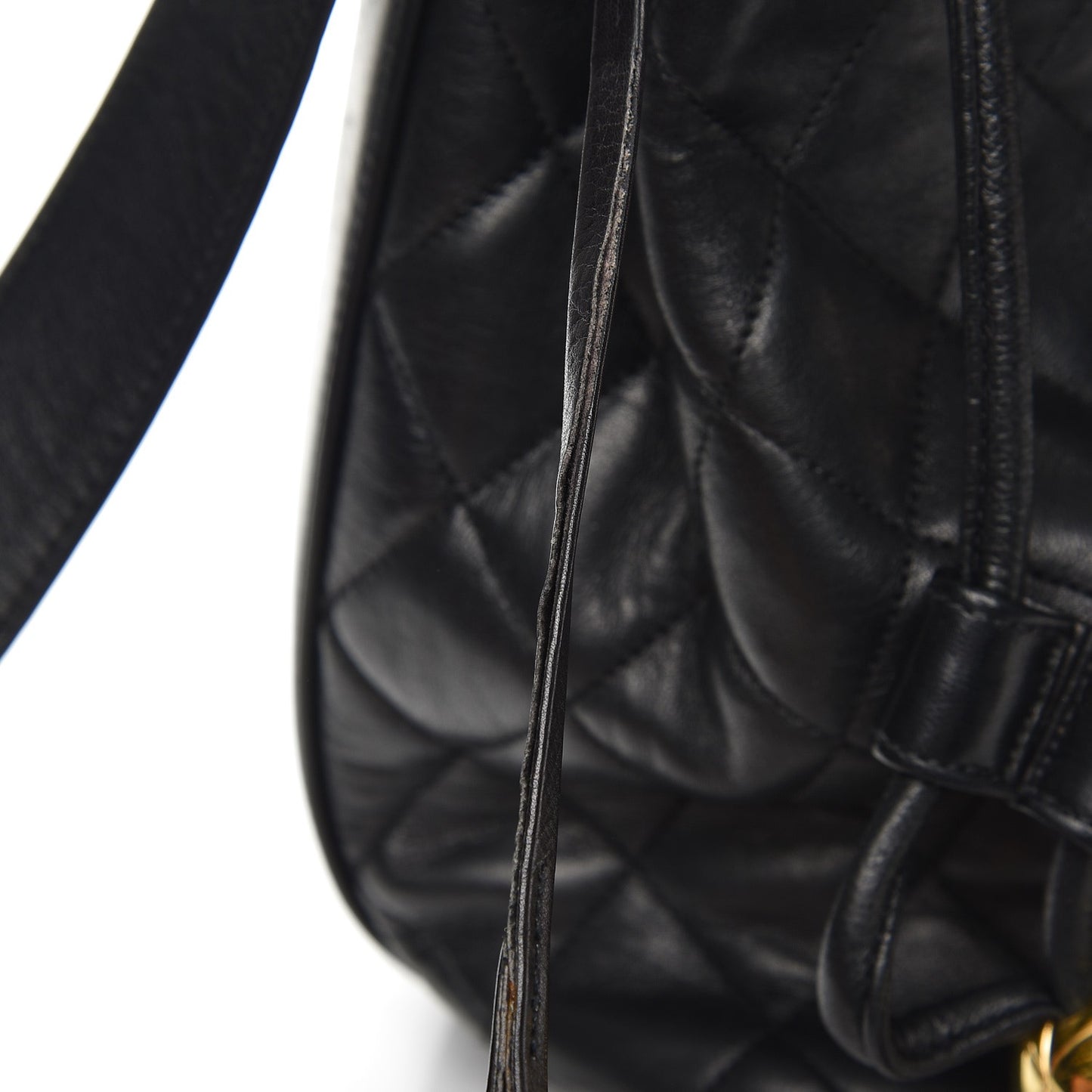 Lambskin Quilted Drawstring Shoulder Bag Black