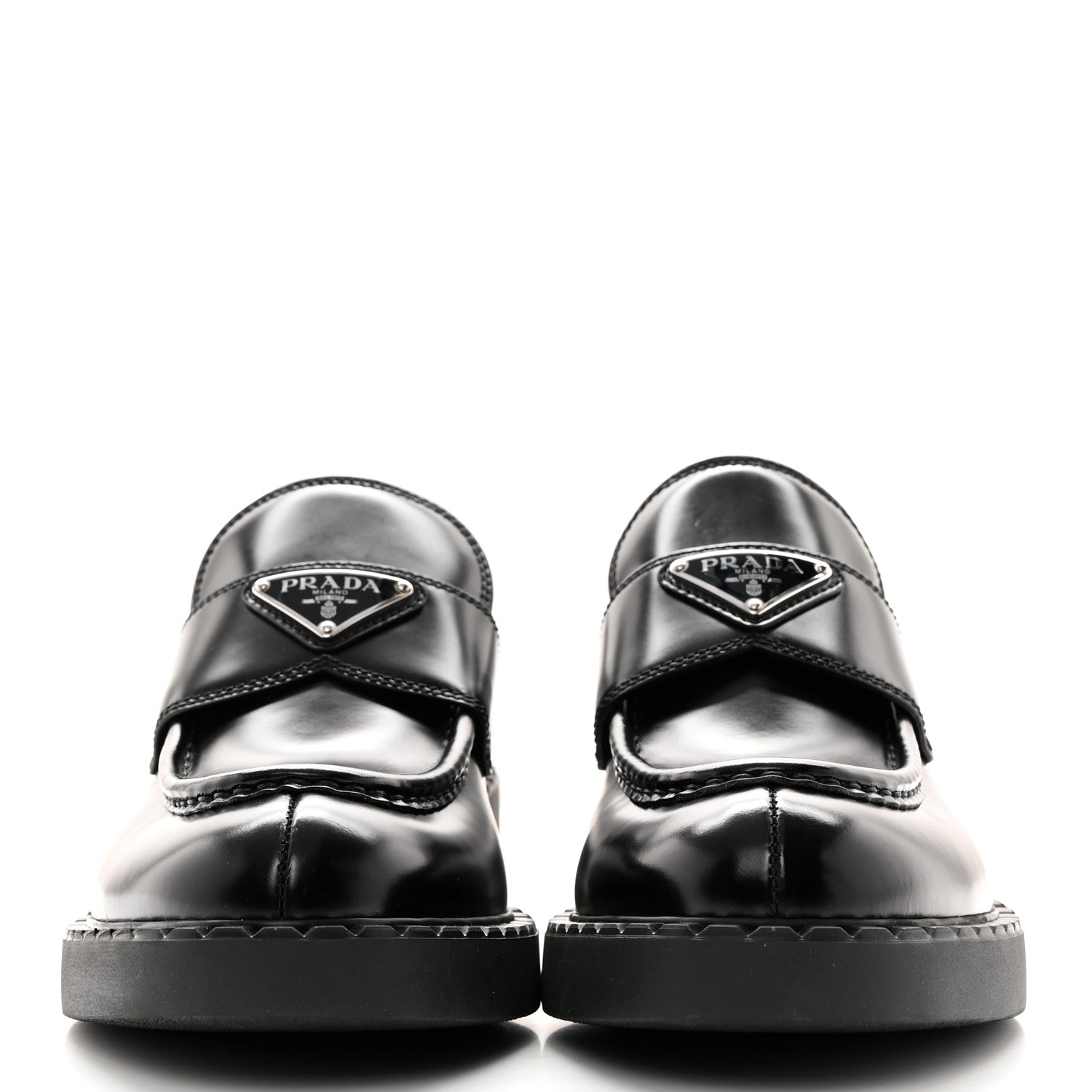 Prada Spazzolato Metal Triangle Logo 50mm Loafers 40 Black 2 of 10