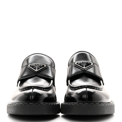 Prada Spazzolato Metal Triangle Logo 50mm Loafers 40 Black 2 of 10
