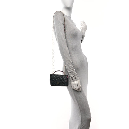 Chanel Lambskin Quilted Flap Phone Holder With Chain Black Lilac 2 of 10