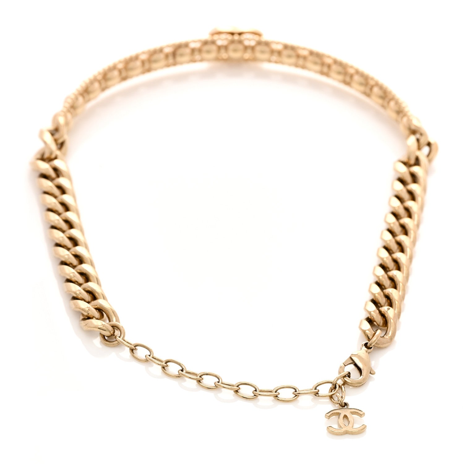 Chanel Metal Crystal Bead Chain Link CC Choker Necklace Gold 3 of 5