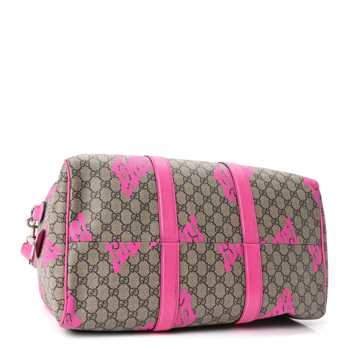 Gucci GG Supreme Monogram Textured Dollar Calfskin Currynew Print Medium Duffle Bag Pink Beige 4 of 10