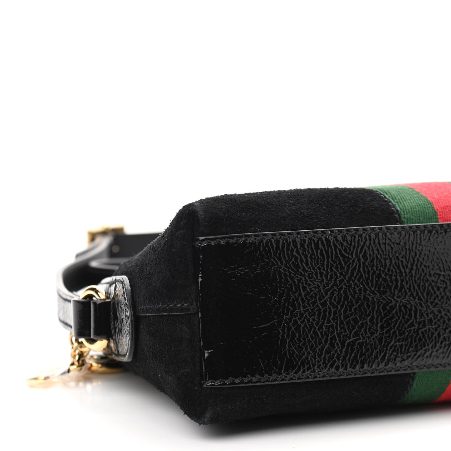 Suede Patent Web GG Small Ophidia Dome Shoulder Bag Black