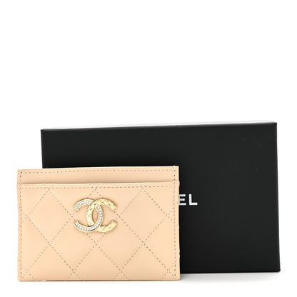 Chanel Lambskin Quilted Crystal CC Card Holder Beige 9 of 9