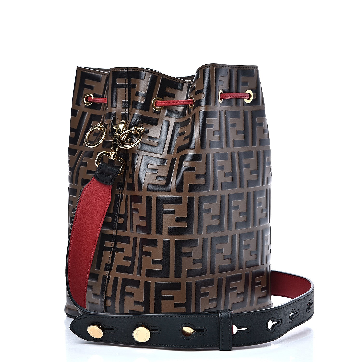 Fendi Vitello Grace F is Fendi Bi-Color FF 1974 Embossed Grande Mon Tresor Bucket Bag Maya Black Fragola 2 of 9